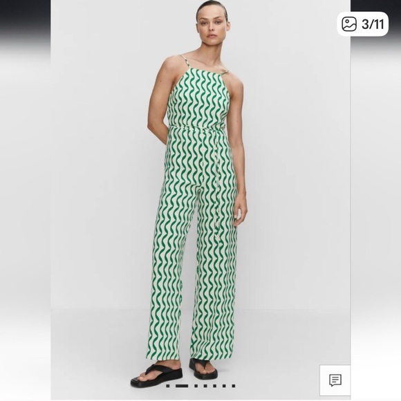 Mango Green and White Wave Jumpsuit - Picture 2 of 5